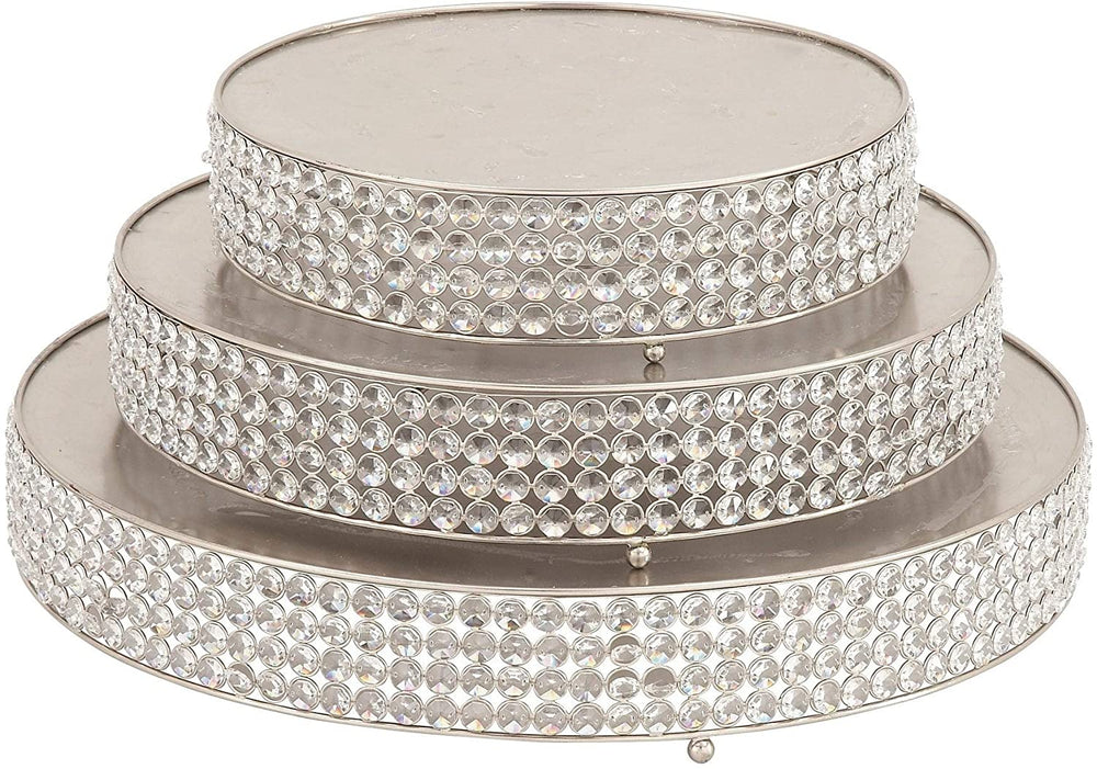 Metal Bead Cake Stnd Set 3 14 Inches 18 22 D Silver Iron