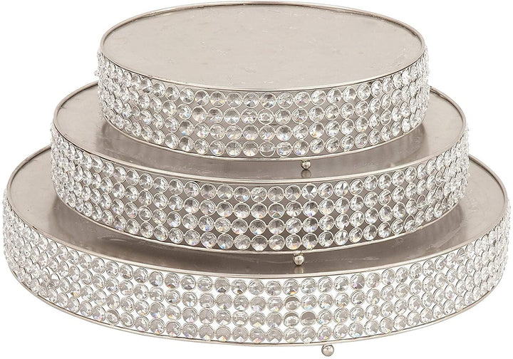 Metal Bead Cake Stnd Set 3 14 Inches 18 22 D Silver Iron