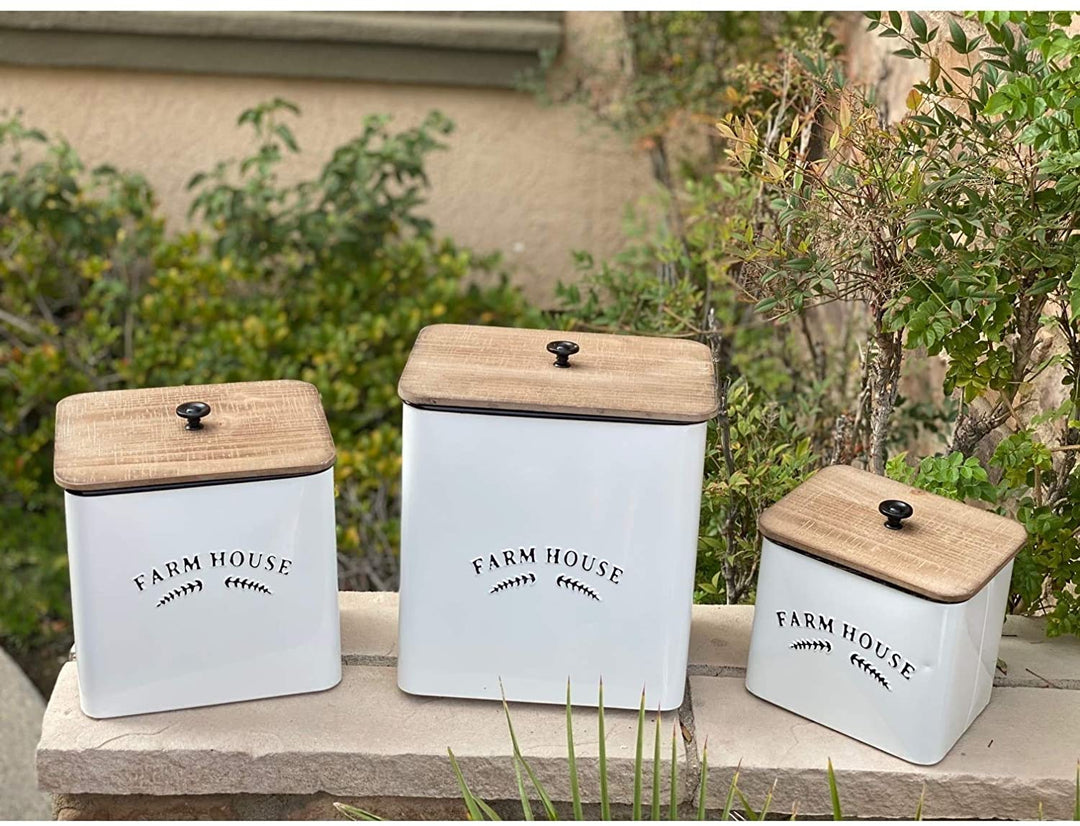 Vintage Inspired 3 Piece Metal Food Storage Canister Set White Country - Diamond Home USA
