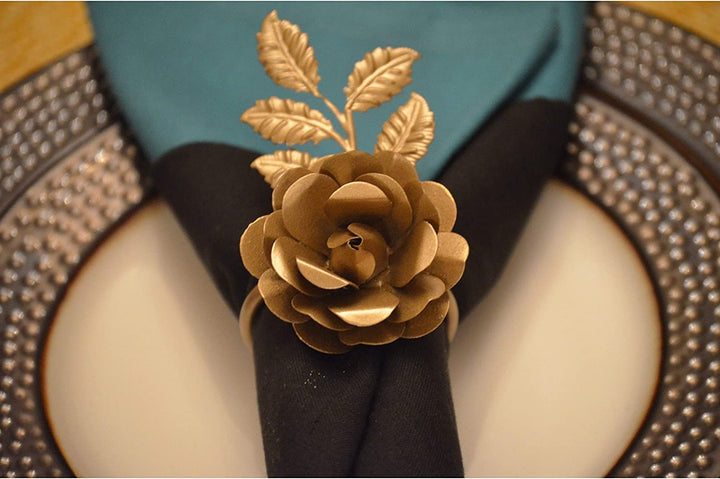 MISC Napkin Rings Set 8 (Golden Rose) Gold Formal Iron