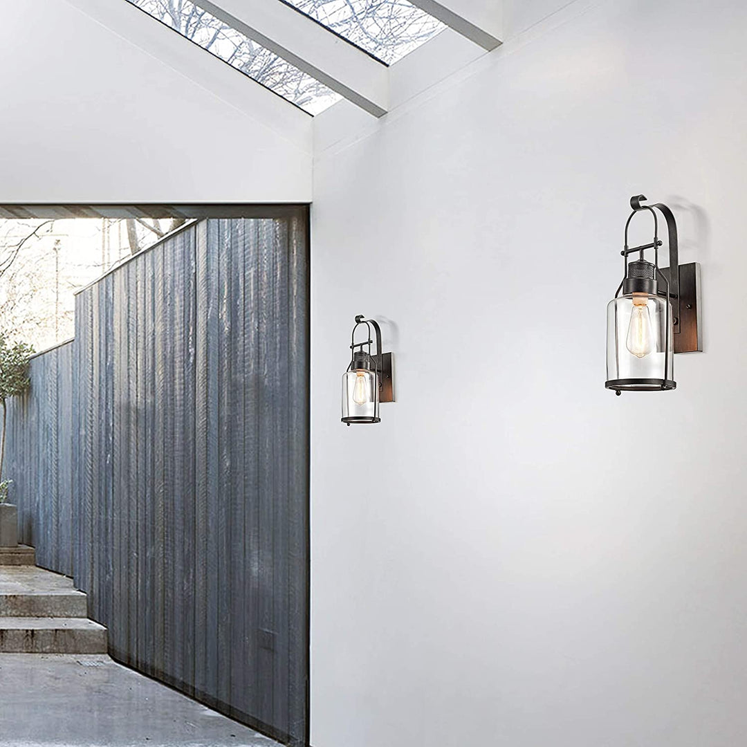 Antique Black Finish Rustic Wall Sconce Lantern Clear Glass Shade Industrial Iron - Diamond Home USA