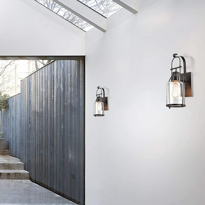 Antique Black Finish Rustic Wall Sconce Lantern Clear Glass Shade Industrial Iron - Diamond Home USA