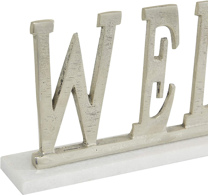 Rectangular Silver Welcome Sign Light Marble Base 21" X 6" 21 X 2 6 Traditional - Diamond Home USA