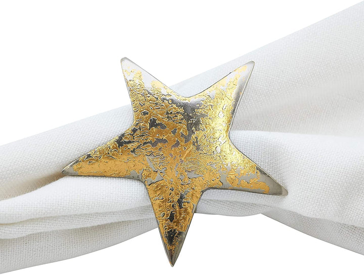 Gold Star Textured Dinner Napkin Rings (Set 4) Brass - Diamond Home USA