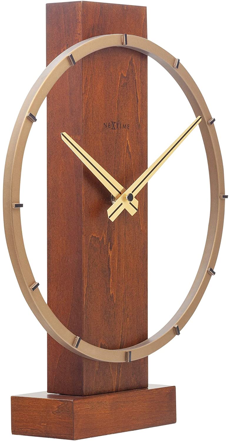 Table Clock Brown Modern Contemporary Round Steel Wood Finish - Diamond Home USA