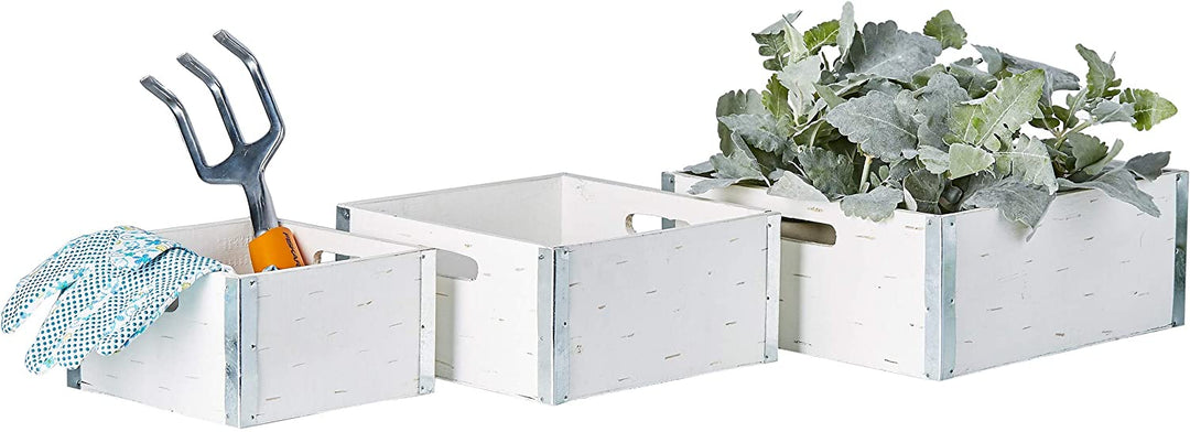 Different Sized Wooden Crate Set 3 White Ivory Off/White Metal Wood