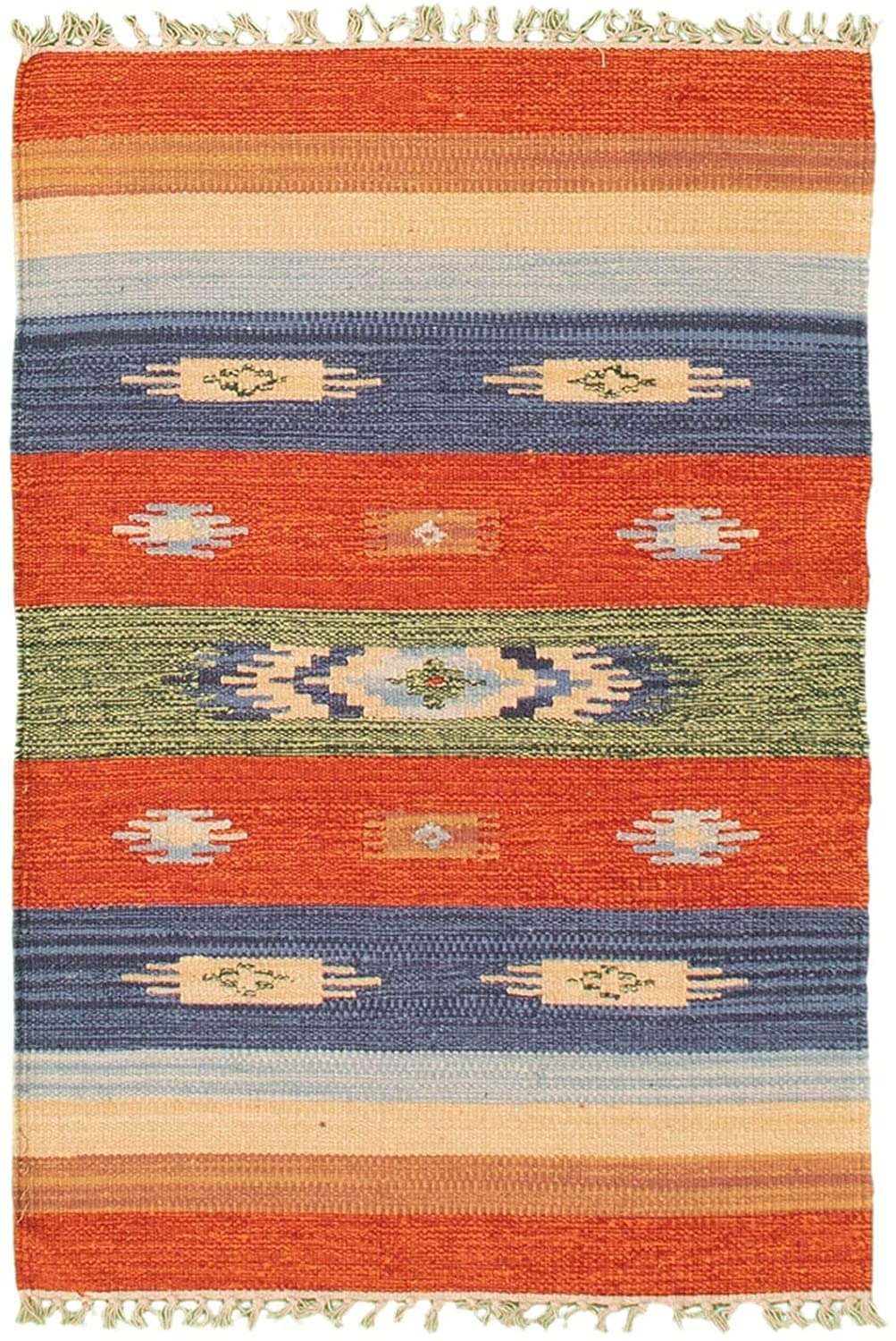 Flat Weave Bold Colorful Red Wool 2'0 X 3'0 Stripe Patterned