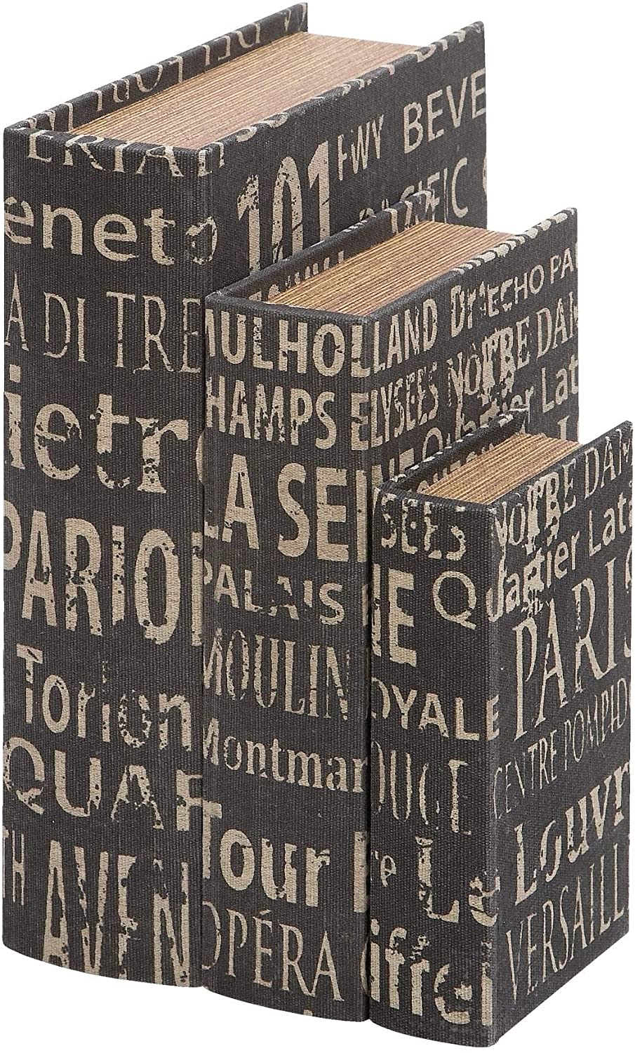 Joyful Stream White/tan/Black MDF Leather Book Boxes (Set 3) Black Tan White Farmhouse MDF