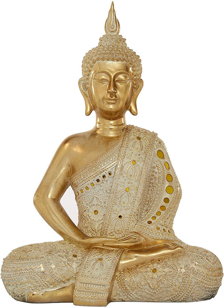 Gold Polystone Sitting Buddha Sculpture 14 5" X 19 5" 14 X 9 20 Resin - Diamond Home USA