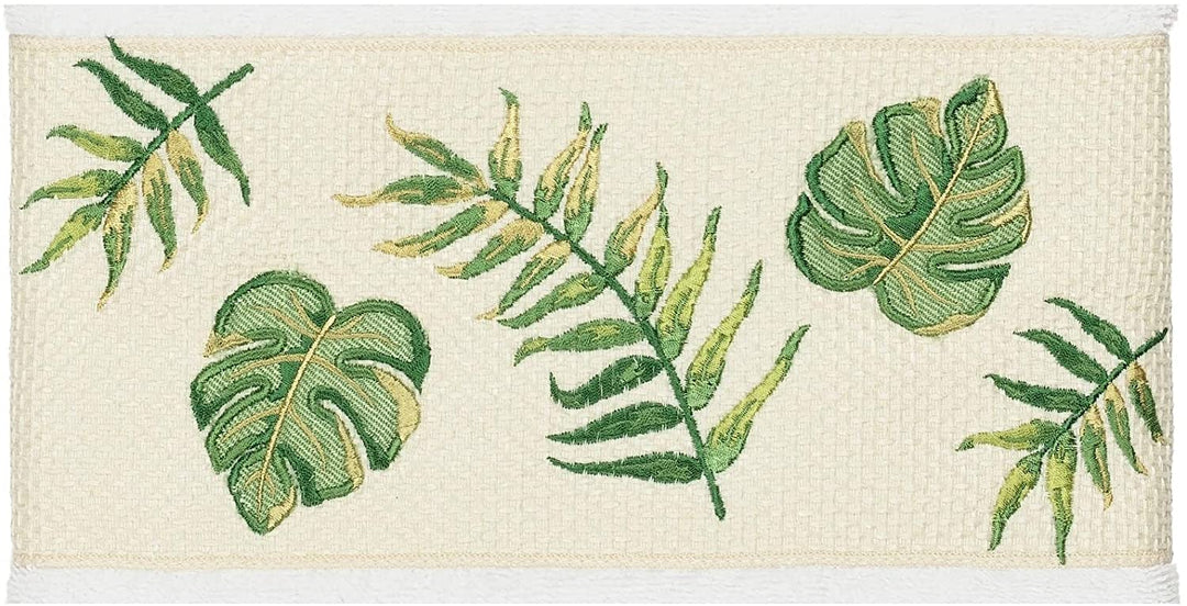 Turkish Cotton Palm Fronds Embroidered White 4 Piece Bath Towel Set Botanical Terry Cloth - Diamond Home USA