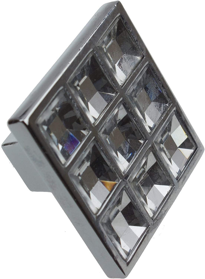 5 Pack 1 1/2 Square K9 Crystal Cabinet Knobs Polished Chrome Glam Finish - Diamond Home USA