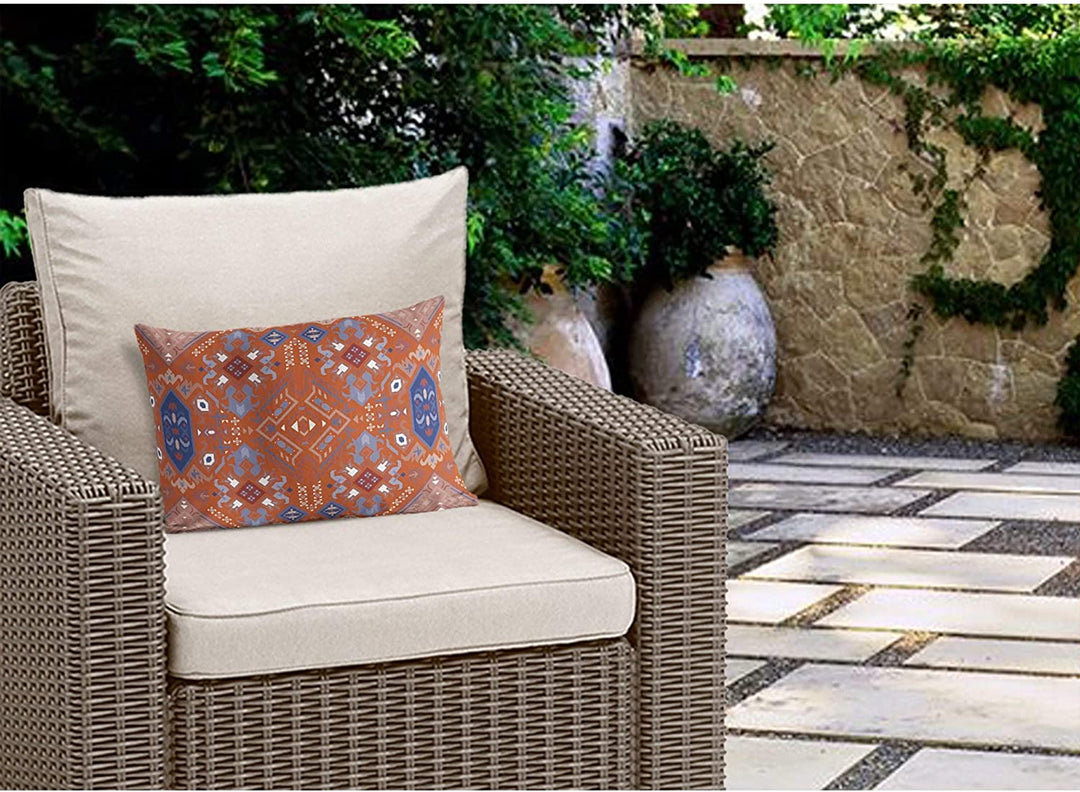 MISC Orange Indoor|Outdoor Lumbar Pillow by Designs 20x14 Orange Geometric Southwestern Polyester Removable Cover