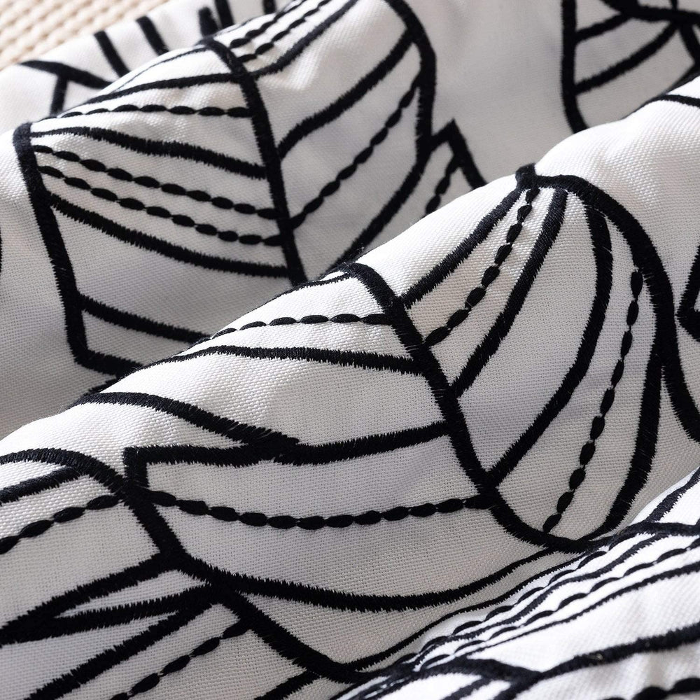 Tropical Leaves Embroidered Outdoor Pillow Cover 17"x 17"Set 2 Black White Mid Century Modern Polyester Set Removable