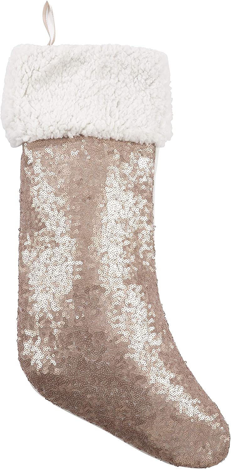 MISC Glittery Sequin Sherpa Cuff Holiday Stocking Silver Gold Polyester
