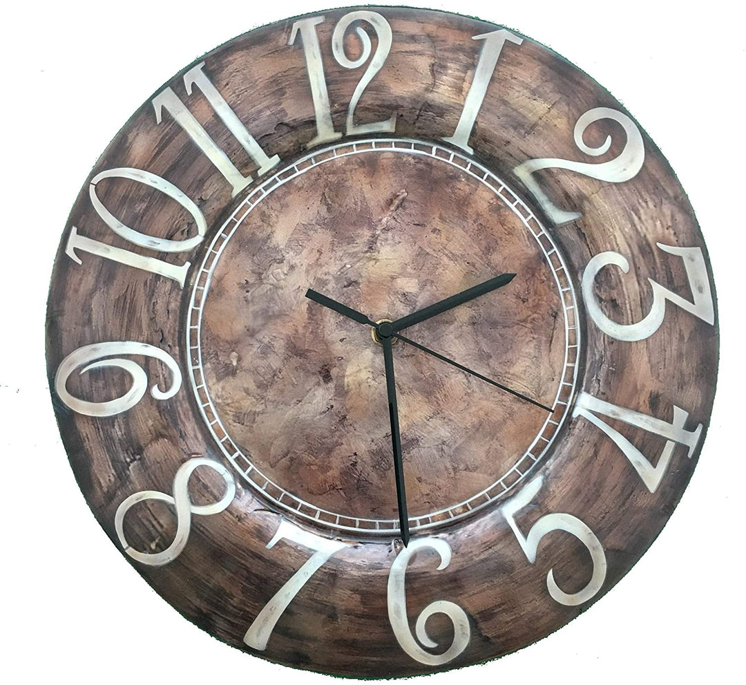 Handmade Clock Brown White Letters Modern Contemporary Round