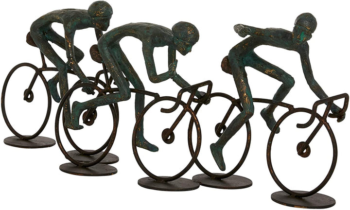 Distressed Bronze Finished Polystone Cyclist Sculpture 21" X