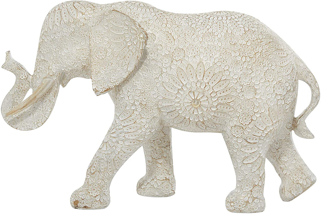 Large White Indian Elephant Sculpture Rhinestone Accents 5 X 14 9 Cream Resin - Diamond Home USA