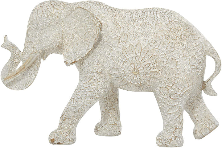 Large White Indian Elephant Sculpture Rhinestone Accents 5 X 14 9 Cream Resin - Diamond Home USA