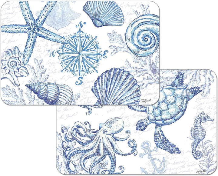 Wipe Clean acemats Set 4 Coastal Sketch Color Rectangle