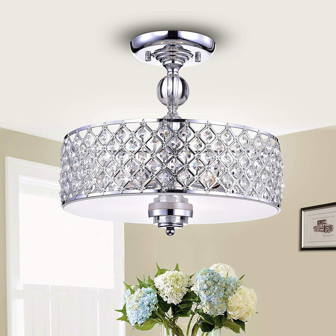 Silver Chrome Crosshatch Round Lamp Clear Modern