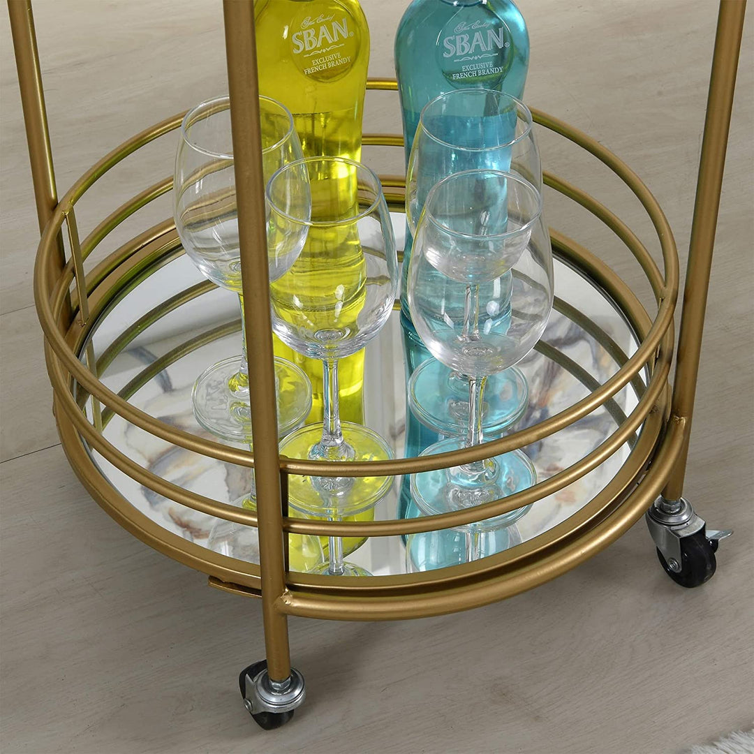Gold Round Bar Cart American Crafted Metal 16 X 33 5 Yellow Industrial - Diamond Home USA