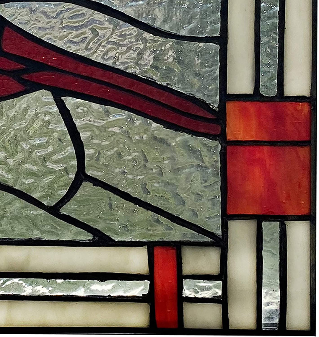 11" h Cardinal Stained Glass Window Panel 11" X 0 25" Red Traditional Square Animals Metal Handmade Includes Hardware - Diamond Home USA