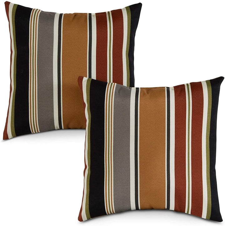 MISC Brick Stripe Outdoor 17 inch Square Accent Pillow (Set 2) Brown Grey Striped Casual Transitional Polyester Fade Resistant Water