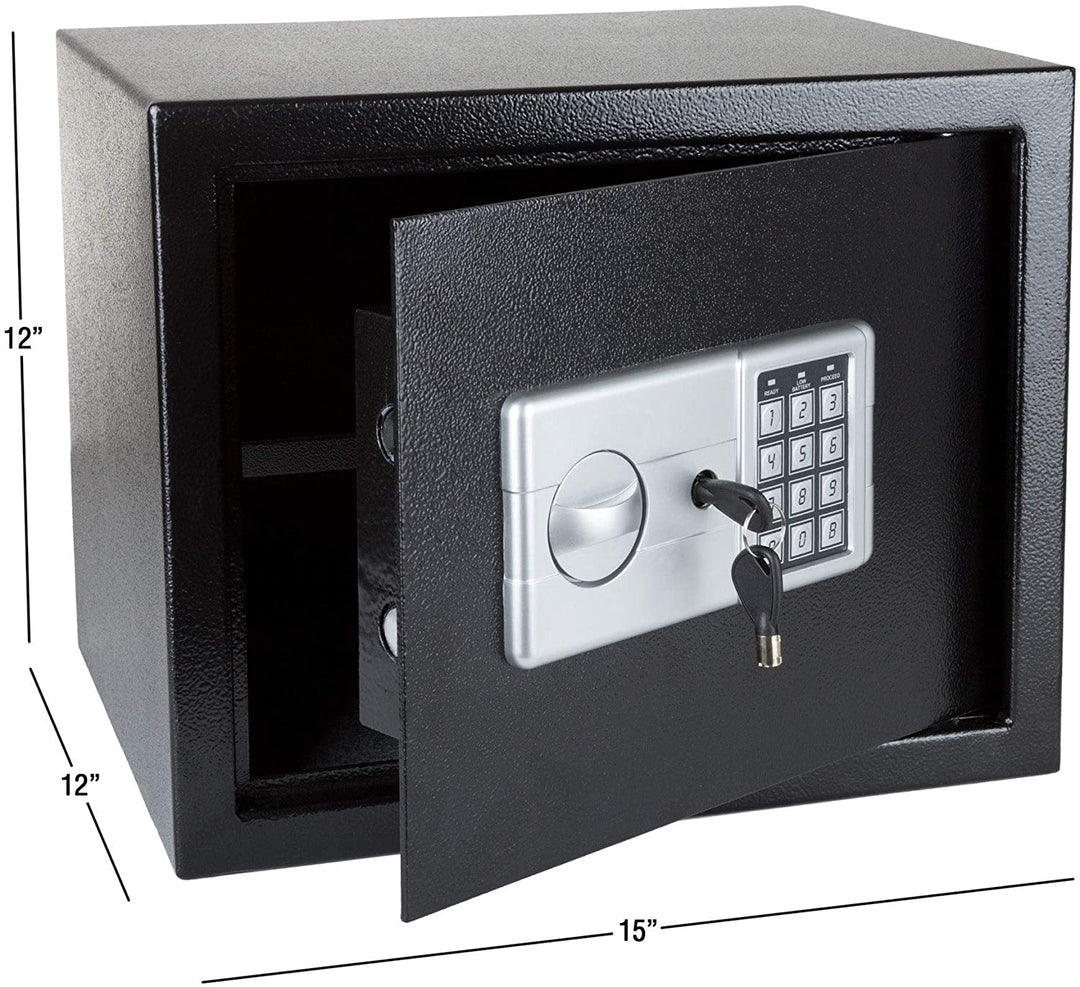 Fleming Supply Security Safe Box Electronic Digital Keypad 1 Cubic Foot 2 Manual Override Keys Classic Metal Steel - Diamond Home USA