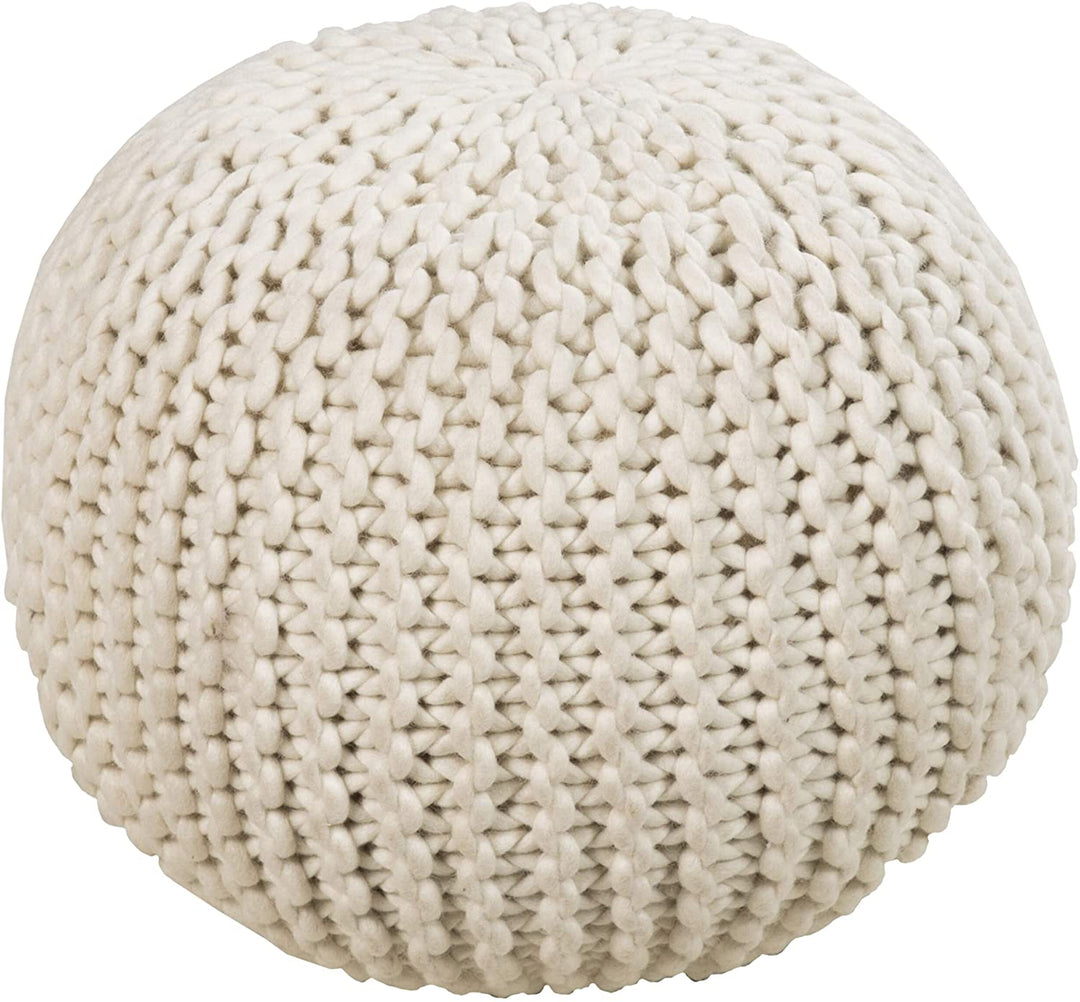 Solid Round Wool 18 inch Pouf Brown Color Modern