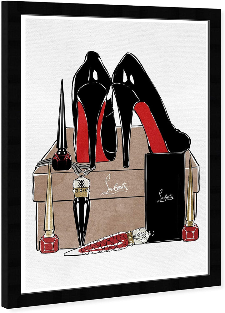 Heels Fashion' Fashion Glam Wall Art Framed Shoes Black Red Modern Contemporary Rectangle - Diamond Home USA