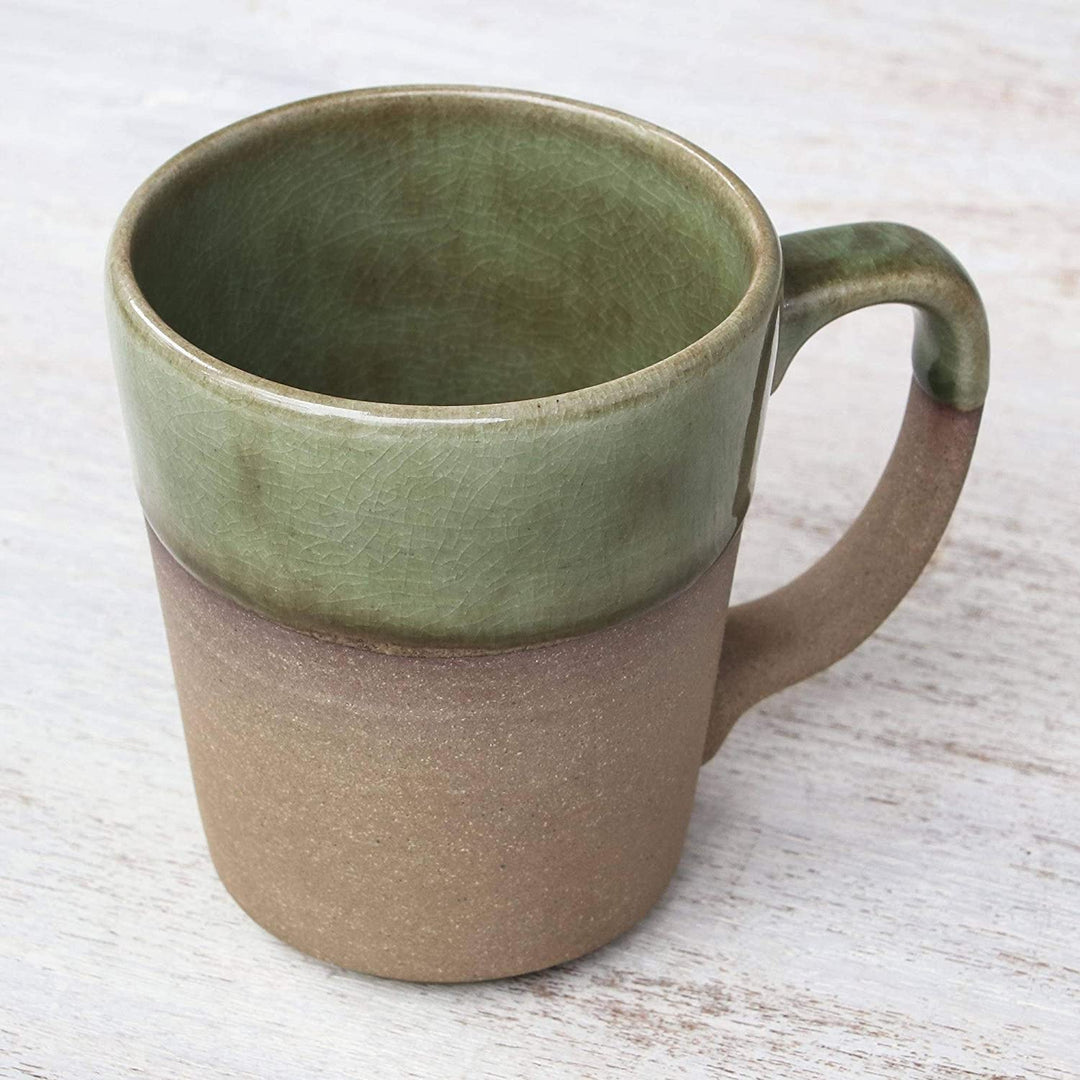 MISC Handmade Green Ceramic Mug (Thailand) Solid Classic 1 Piece Microwave Safe