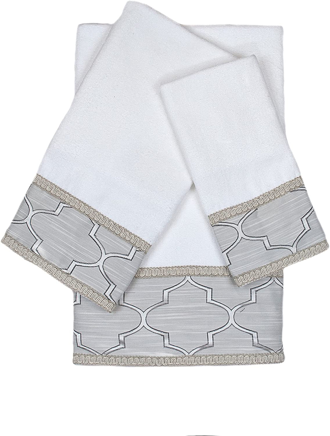 Gimp White 3 Piece Decorative Embellished Towel Set Solid
