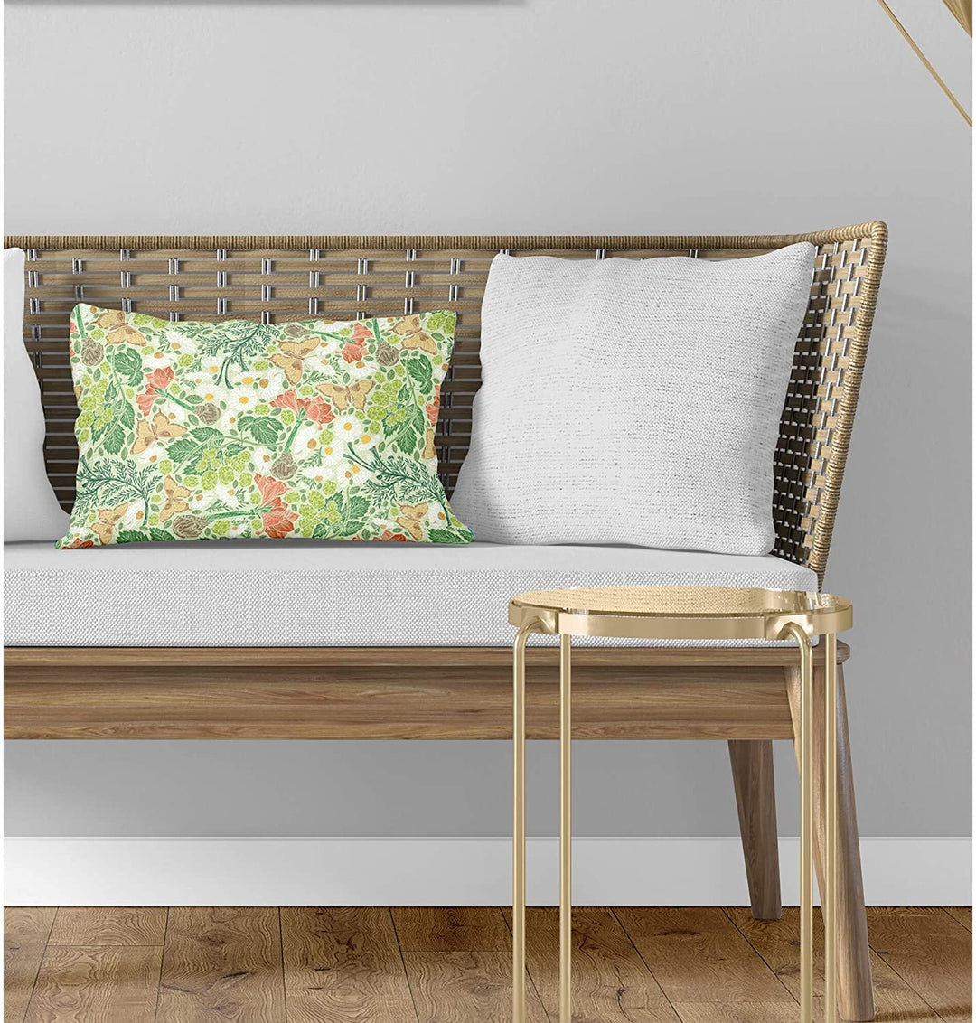 Light Lumbar Pillow Green Floral Modern Contemporary Polyester Single Removable Cover - Diamond Home USA