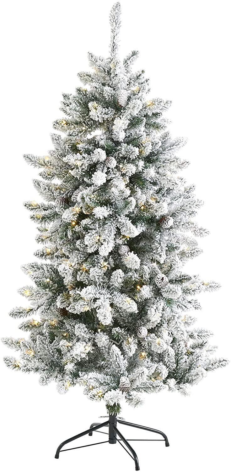 5' Flocked Fir Christmas Tree Clear Lights