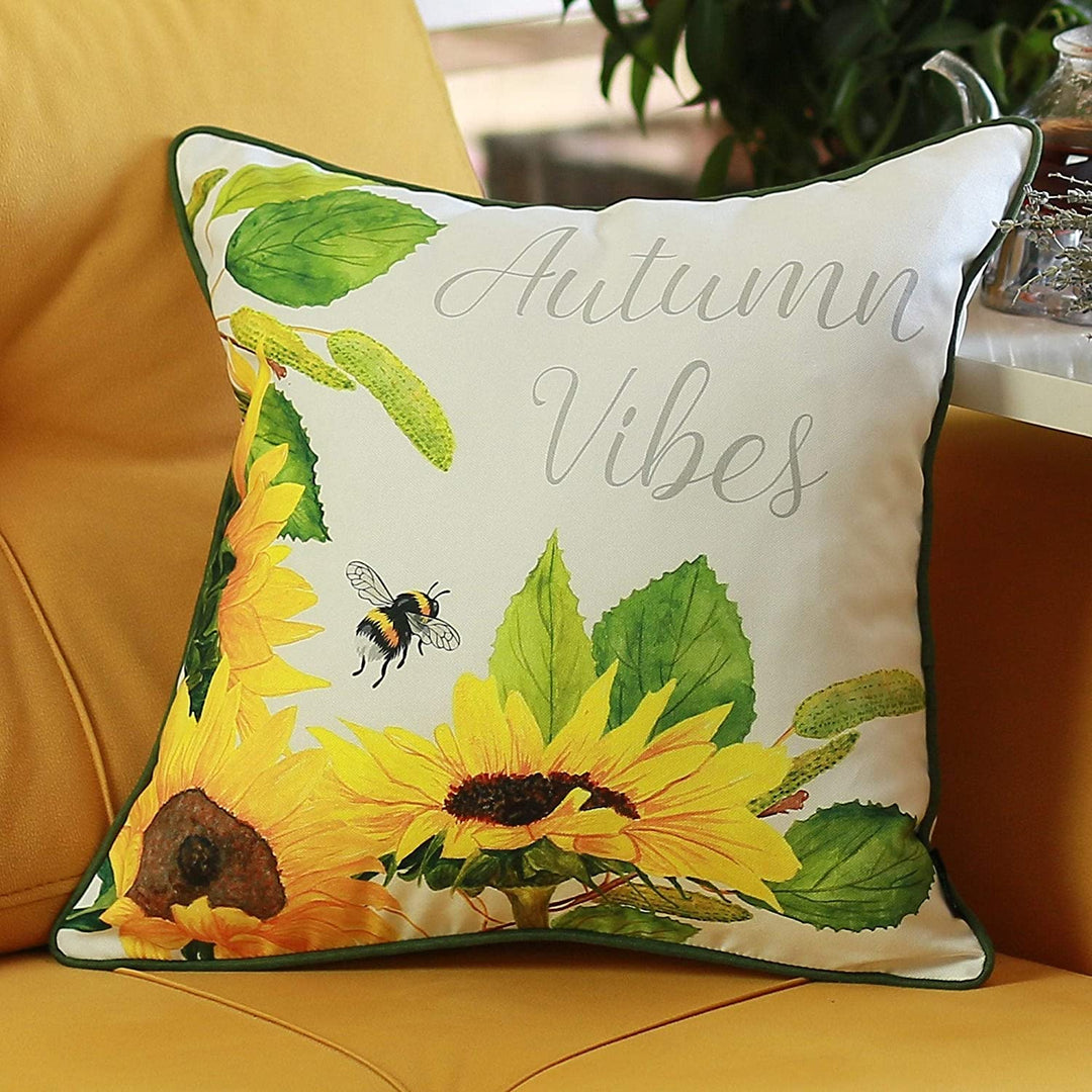 Fall Season Autumn Vibes Throw Pillow Covers 18''x18'' (Set 4) Yellow Floral Farmhouse Polyester Set 3 More Removable Cover - Diamond Home USA
