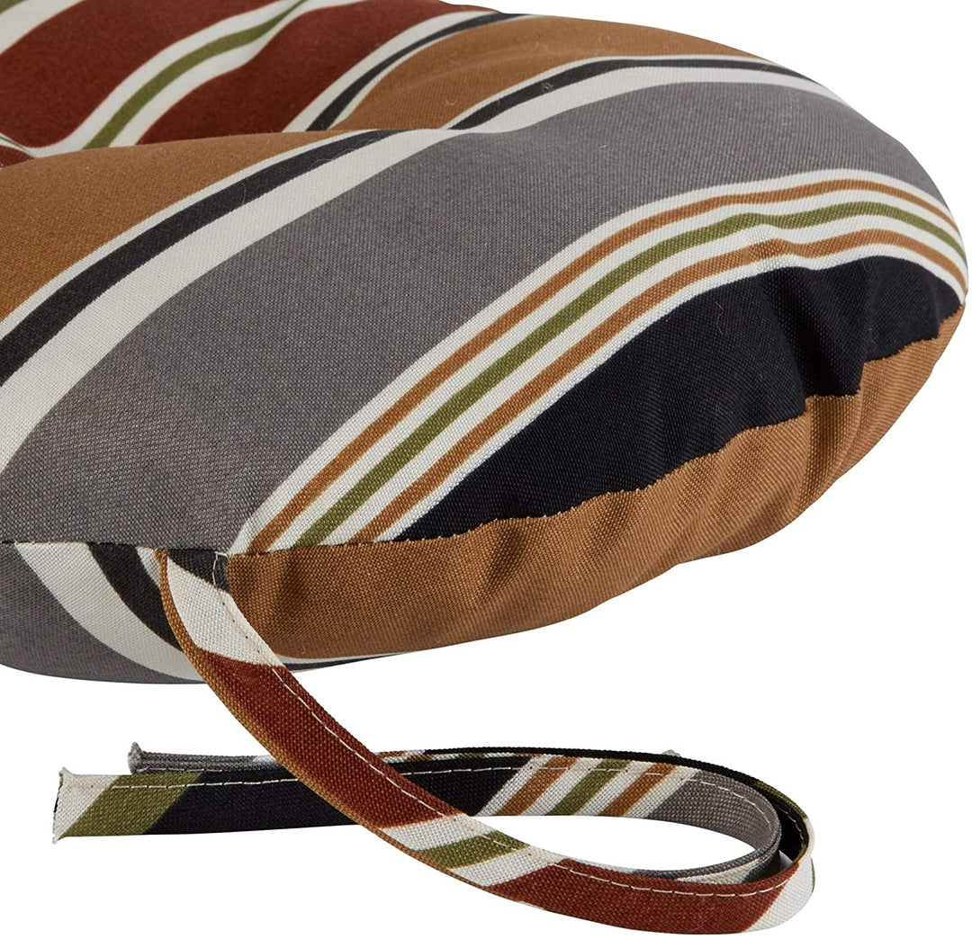 Brick Stripe Outdoor 15 inch Bistro Chair Cushion (Set 4) Brown Grey Striped Casual Transitional Polyester Fade Resistant Water - Diamond Home USA