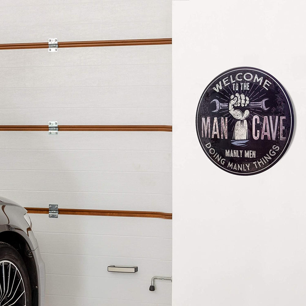 Man Cave Dome Shaped Metal Sign Wall Decor Purple Novelty - Diamond Home USA