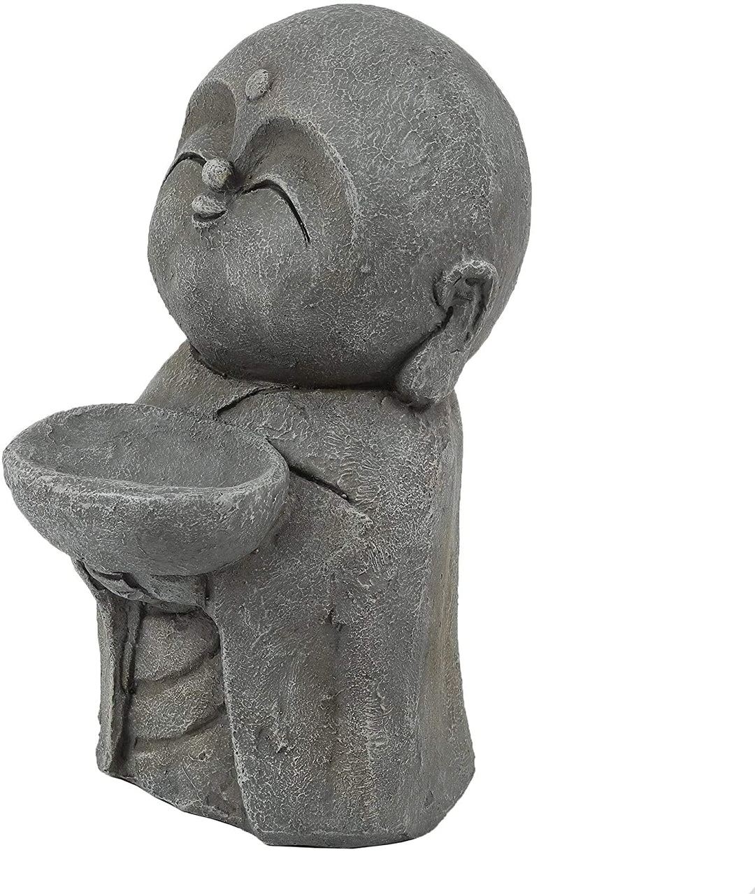 Gray Mgo Little Buddha Monk Bowl Garden Statue Grey Oriental Magnesium Oxide Handmade - Diamond Home USA