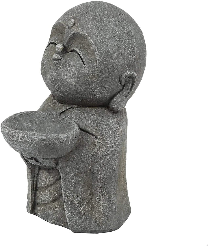 Gray Mgo Little Buddha Monk Bowl Garden Statue Grey Oriental Magnesium Oxide Handmade - Diamond Home USA