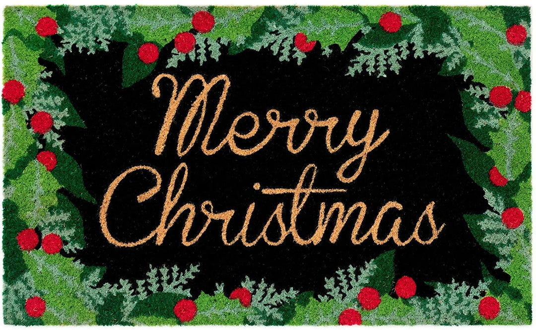 Merry Christmas Outdoor Mat Black 18"x30" Novelty