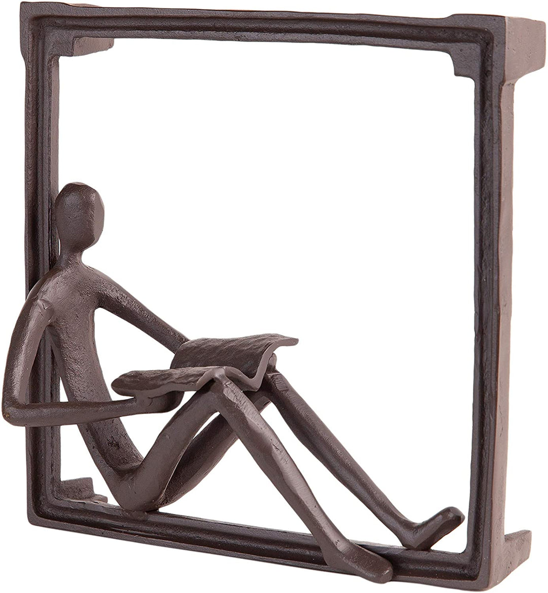 Man Reading Window Hanging Wall Art Iron Sculpture Brown Matte Handmade - Diamond Home USA