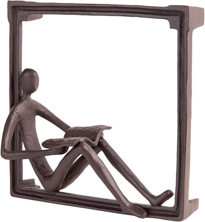 Man Reading Window Hanging Wall Art Iron Sculpture Brown Matte Handmade - Diamond Home USA