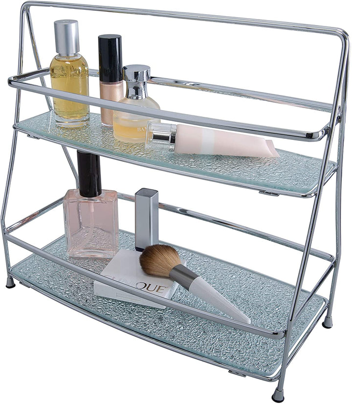 2 Tier Hammered Mirror Vanity Tray Tower Chrome 12 4"x 5"x 11 4" Modern Contemporary Steel - Diamond Home USA