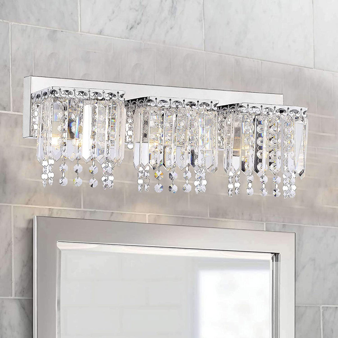 3 Light Crystal Wall Sconce Chrome Finish Clear Grey Glam
