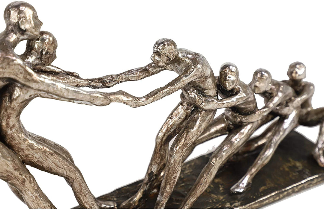 Metallic Tug War Human Figurines Shelf Decor Statue 13" X 8" Silver Stone - Diamond Home USA