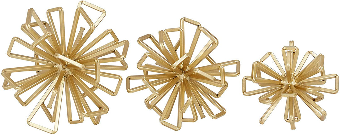 Gold Metal 3D Geometric Star Sculptures Set 3 8 X 8round