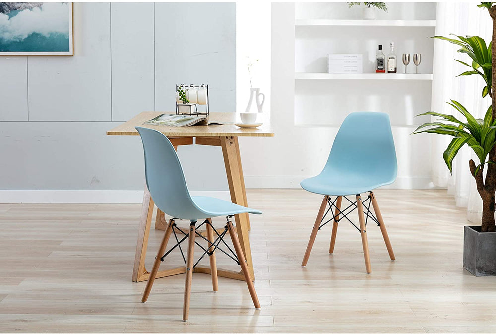 Modern Mid Century DSW Blue Dining Side Chair Set 4 Plastic Wood Finish - Diamond Home USA