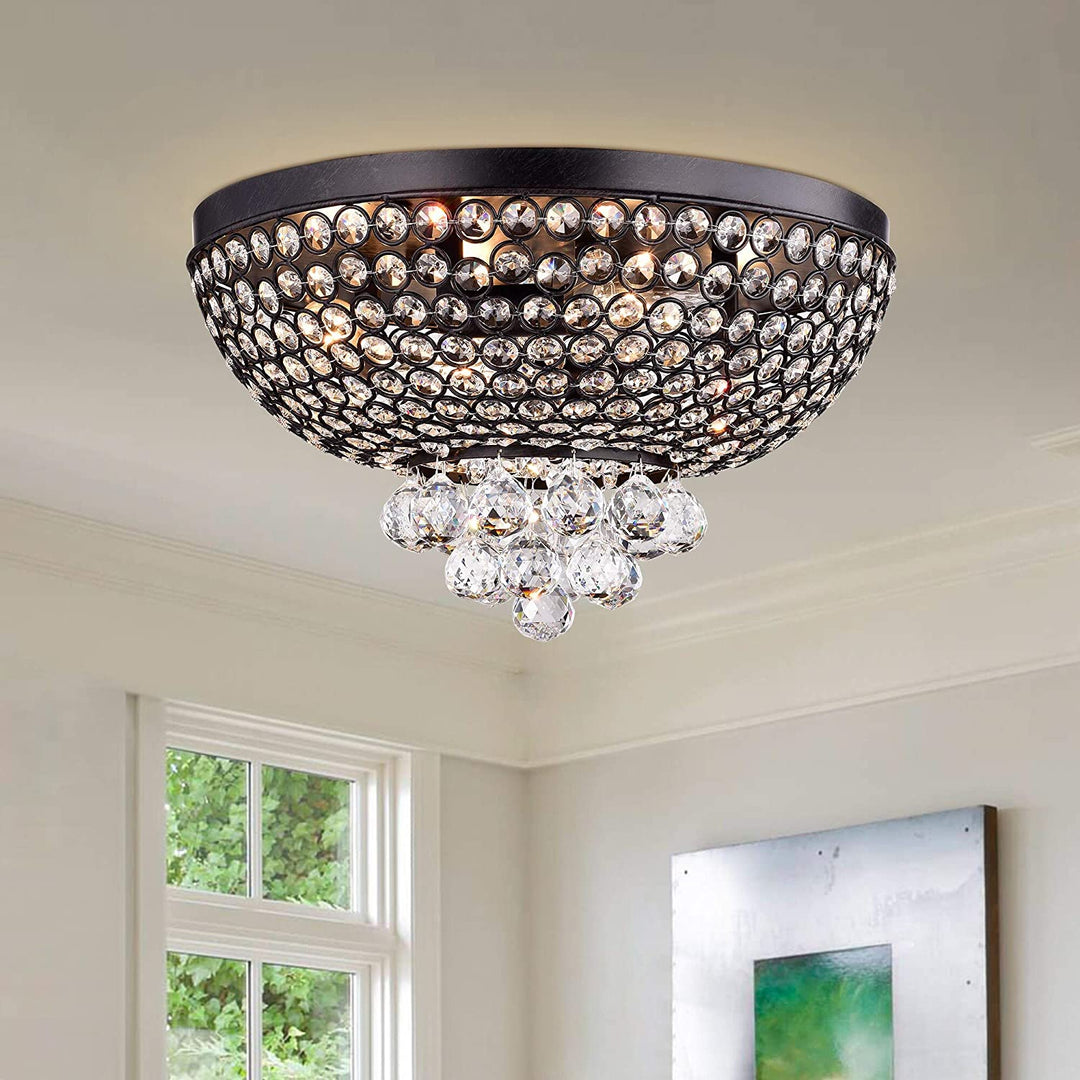 Antique Bronze Crystal Ceiling Lamp Brown Clear Glam