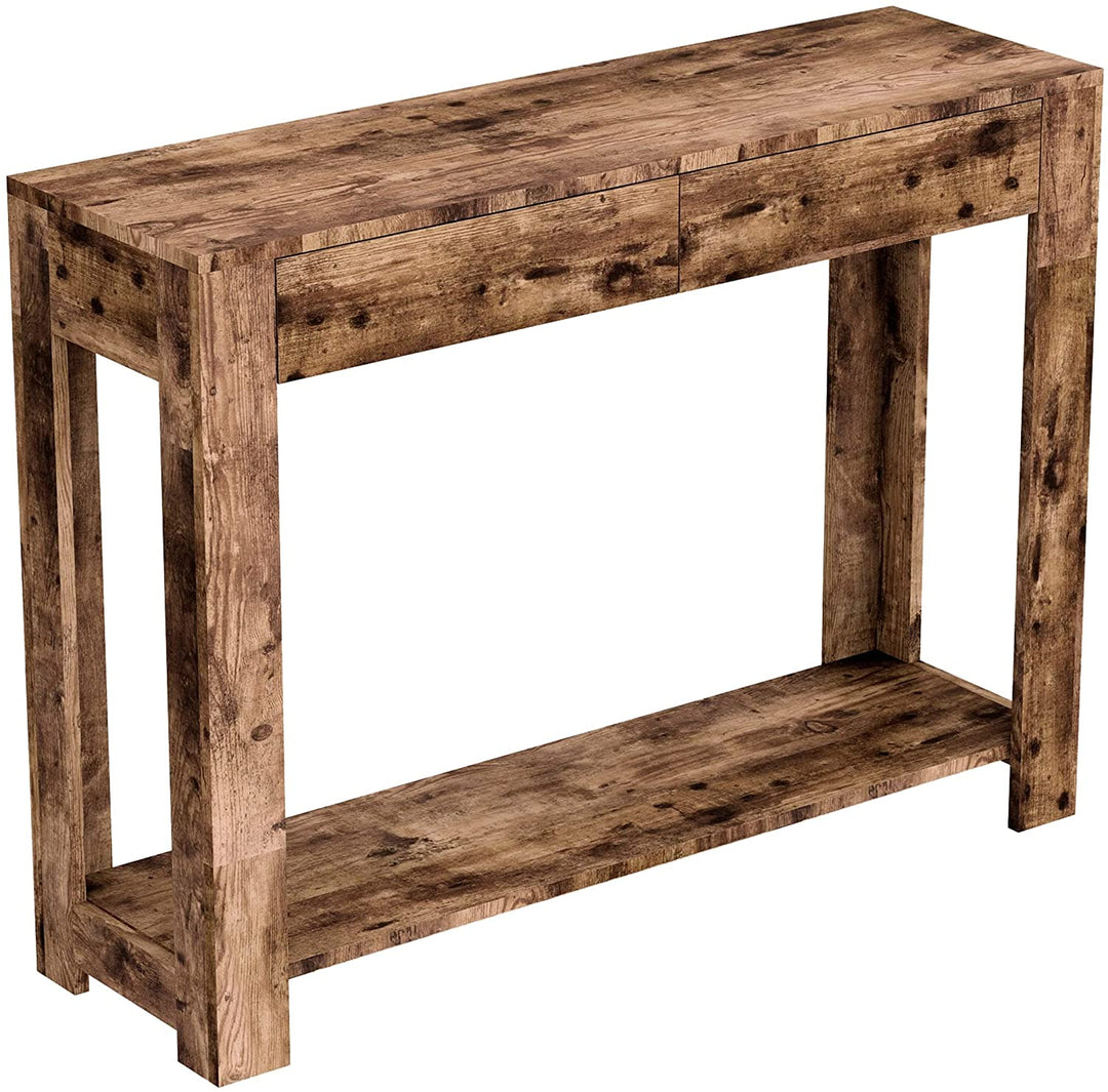 Console Table 40l Brown Reclaimed Wood 2 Drawers 1 Shelf 40" X 12" 30" Modern Contemporary Rectangle MDF Finish - Diamond Home USA