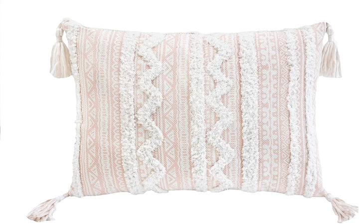 Corded Embroidered Decorative Throw Pillow Beige Stripe